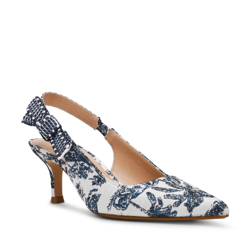 Floral Slingback Heels with Bow Accent